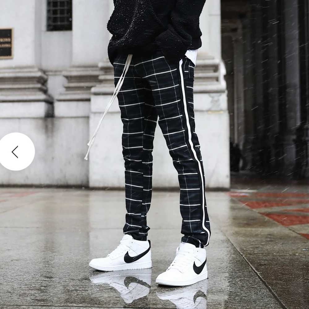 Christos New York THE DINERO PLAID PANTS - BLACK/WHITE/GREEN Size Large